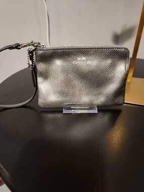 Coach Metallic Silver Wristlet Pouch